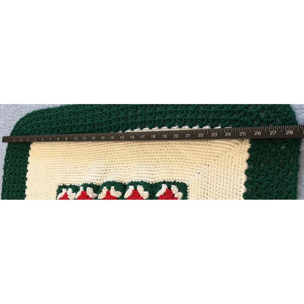 Granny Square Afghan Crochet Throw Christmas Red Green Handmade 28.5